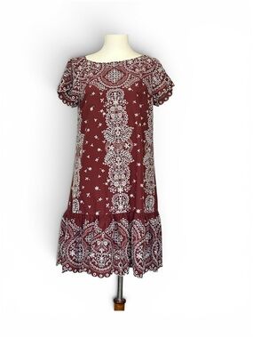 Maroon Eyelet Embroidered Shift Dress - Feather Bone by Anthropologie Size XS